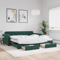 Slaapbank onderschuifbed lades 100x200 cm fluweel donkergroen