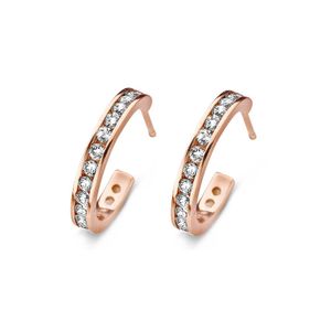 New Bling 9NB-0115 Oorstekers Halve oorring zilver met zirkonia rosekleurig 15 mm