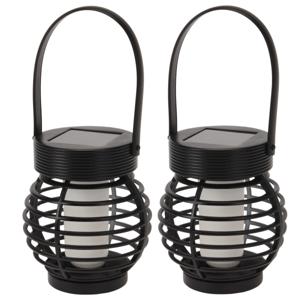 Set van 4x stuks solar led lantaarn - zwart - 11 cm - zonne-energie - tuinverlichting - solarlampen