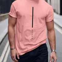 Bon&Bon Men's Letter Printed Round Neck T-Shirt - Burgundy Summer Tee Pink / M