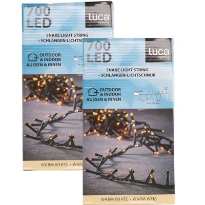 Set van 2x stuks clusterverlichting 700 warm witte lampjes met timer 14 m