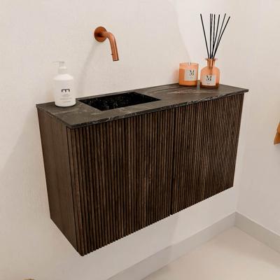 Toiletmeubel Mondiaz Joya Dlux | 70 cm | Meubelkleur Walnut | Faye wastafel Lava Wasbak Links | Zonder kraangat(en)