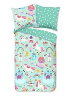 Good Morning Kinderdekbedovertrek "eenhoorn, prinses, regenboog" - Mint - (135x200 cm) - Katoen