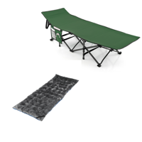 Veldbed met Zijvak Inklapbaar Campingbed Klapbed met 7 cm Dikke Matras met 4 Bevestigingsbanden Groen+Donkergrijs