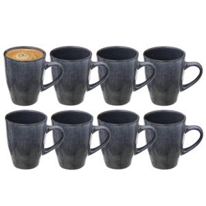 Koffiemokken Pompei - 8x stuks - Keramiek - blauw - 370 ml - 9 x 11 cm - old stone look