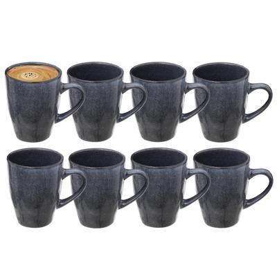 Koffiemokken Pompei - 8x stuks - Keramiek - blauw - 370 ml - 9 x 11 cm - old stone look
