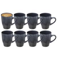 Koffiemokken Pompei - 8x stuks - Keramiek - blauw - 370 ml - 9 x 11 cm - old stone look Koffiemokken Pompei - 8x stuks - Keramiek - blauw - 370 ml - 9 x 11 cm - old stone look
