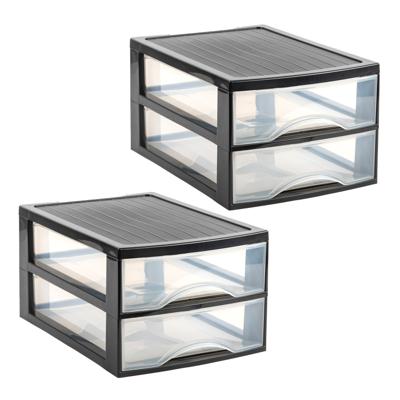 Ladekastje bureau organizer - 3x - 2 lades - zwart/transparant - L26 x B35 x H19 cm - kunststof