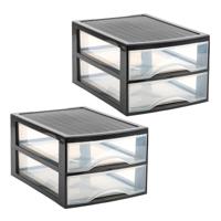Ladekastje bureau organizer - 3x - 2 lades - zwart/transparant - L26 x B35 x H19 cm - kunststof