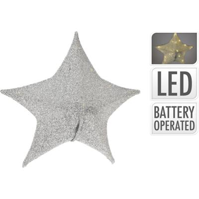 Kerstster 50 Cm 30 Led Stof Zilver