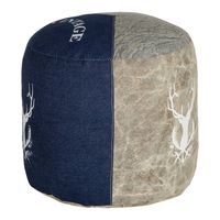 WOMO-DESIGN Ronde zitkruk blauw, Ø 35x43 cm, gemaakt van canvas/jeans met katoenen vulling - thumbnail
