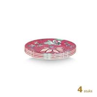 Pip Studio Borden - Flower Festival Donker Roze - Ø 17cm - Set van 4 - thumbnail