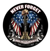 Never Forget Our Fallen Heroes Zwaar Metalen Bord - 35 cm Rond