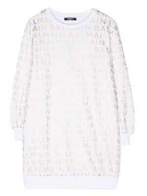 Balmain Kids robe-sweat à logo imprimé - Blanc