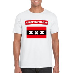 T-shirt met Amsterdamse vlag wit heren