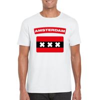 T-shirt met Amsterdamse vlag wit heren - thumbnail