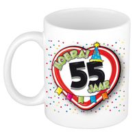 Verjaardag cadeau mok leeftijd 55 jaar - hartje verkeersbord - multi - keramiek - 300 ml   - - thumbnail