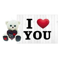 Pluche knuffel Valentijn I Love You beertje 25cm met hartjes wenskaart - thumbnail