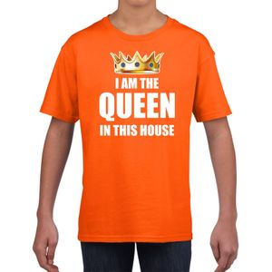 Woningsdag Im the queen in this house t-shirts voor thuisblijvers tijdens Koningsdag oranje meisjes / kinderen XL (164-176)  -