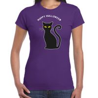 Bellatio Decorations Halloween verkleed t-shirt dames - zwarte kat - paars - themafeest outfit 2XL  - - thumbnail