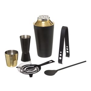 RVS barset / cocktailset / giftset met cocktailshaker 6-delig zwart/goud   -