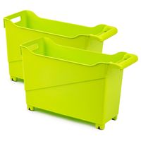 Set van 2x stuks kunststof trolleys lime groen op wieltjes L45 x B17 x H29 cm