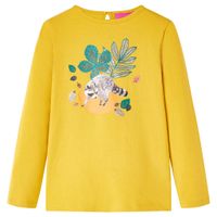 Kindershirt met lange mouwen dierenprint 140 okerkleurig