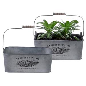 Plantenpot/bloempot teil voor buiten - 2x - zink - zilver - L37 x D24 x H14 cm