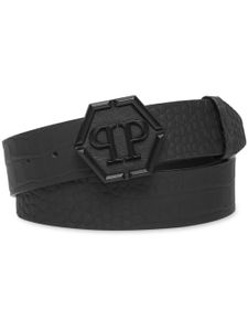 Philipp Plein hexagon-buckle crocodile-effect belt - Noir