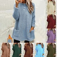 Dames Sweatshirt Stoppen Zak Sherpa-fleece Teddy Marron blauw Paars Effen Kleur Straat Lange mouw Ronde hals Fleece S M L XL 2XL 3XL