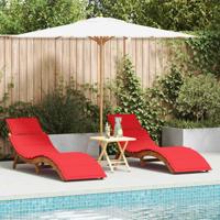 Ligbed met kussen 2 pcs Rood 184 x 55 x 64cm Massief acaciahout