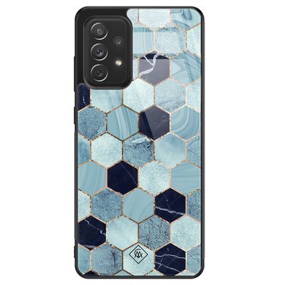 Samsung Galaxy A72 glazen hardcase - Blue cubes