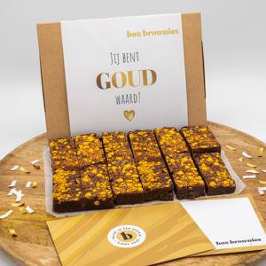 Jij Bent Goud Waard Brownie - 12 Brownies Per Post - Brievenbus Pakket - Box Brownies - Hartjes - Bedankt Cadeau - Gouden Brownie - Chocolade Brownie