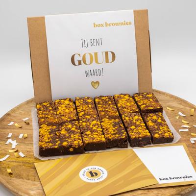 Jij Bent Goud Waard Brownie - 12 Brownies Per Post - Brievenbus Pakket - Box Brownies - Hartjes - Bedankt Cadeau - Gouden Brownie - Chocolade Brownie