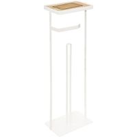 Staande wc/toiletrolhouder wit met reservoir en telefoon houder/plankje 59 cm van metaal Staande wc/toiletrolhouder wit met reservoir en telefoon houder/plankje 59 cm van metaal