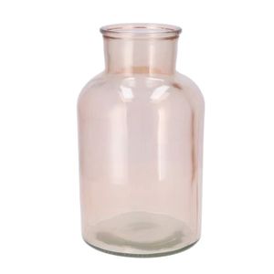 Bloemenvaas melkbus fles model - helder gekleurd glas - zachtroze - D17 x H30 cm