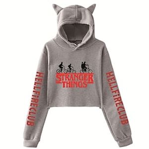 geinspireerd door Stranger Things elf Hellfire Club Eddie Munson Crop Top Hoodie Anime 100% Polyester Anime Kattenoor Grafisch Street Style Crop top Voor Dames miniinthebox