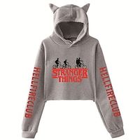 geinspireerd door Stranger Things elf Hellfire Club Eddie Munson Crop Top Hoodie Anime 100% Polyester Anime Kattenoor Grafisch Street Style Crop top Voor Dames miniinthebox - thumbnail