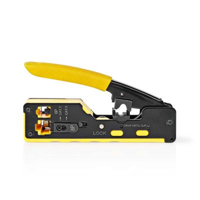 Nedis CCGG89510BK Krimptang Cat5 / Cat5e / Cat6 / Cat6a / Cat7 / Rj12 / Rj45 Snijden / Strippen / Tang Rubberen / Staal Geel / Zwart