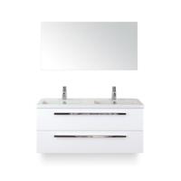 Seville Badmeubelset 120 cm - 2 laden Wit Hoogglans - Wastafel Djazz Dubbel - met Spiegel