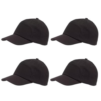 Baseballcap / pet Outdoor - 4x - 5 panels - zwart - volwassenen - klittenbandsluiting - katoen