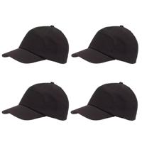 Baseballcap / pet Outdoor - 4x - 5 panels - zwart - volwassenen - klittenbandsluiting - katoen