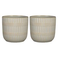 2x Stuks Plantenpot/bloempot keramiek lichtgrijs stripes patroon - D17.5/H16 cm