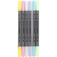 Textielmarkers - 6x Pastel kleuren textielstiften - 2 punt diktes per stift