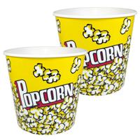 Popcorn bak - 2x - geel/wit - kunststof - D21 cm - 4.7 liter - herbruikbaar