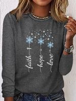 Women's Faith Hope Love Snowflakes Casual Crew Neck Shirt - thumbnail