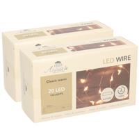 Draadverlichting lichtsnoer - 2x - koper - 20 led lampjes - 100 cm - timer - kerstverlichting