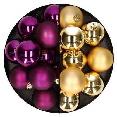 Decoris - kerstballen 24x stuks - mix goud en paars - 6 cm - kunststof
