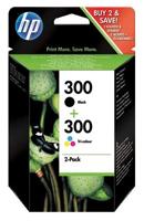 HP 300 originele zwarte/drie-kleuren inktcartridges, 2-pack