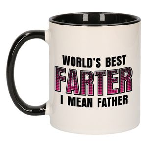 Vaderdag cadeau mok - zwart/wit - 300 ml - worlds best farter - Cadeau mokken